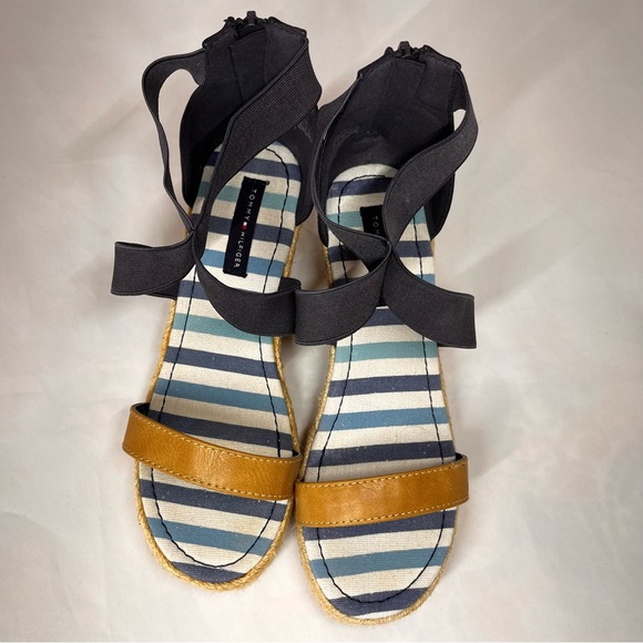 Tommy Hilfiger Girls Anastasia Espadrille Wedge Sandals Blue/Tan Zip Back Size 4 - Picture 7 of 12